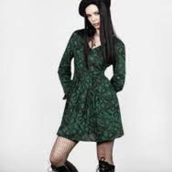 Disturbia Ophidia Mini Dress Green with Snake Print - Picture 1 of 10